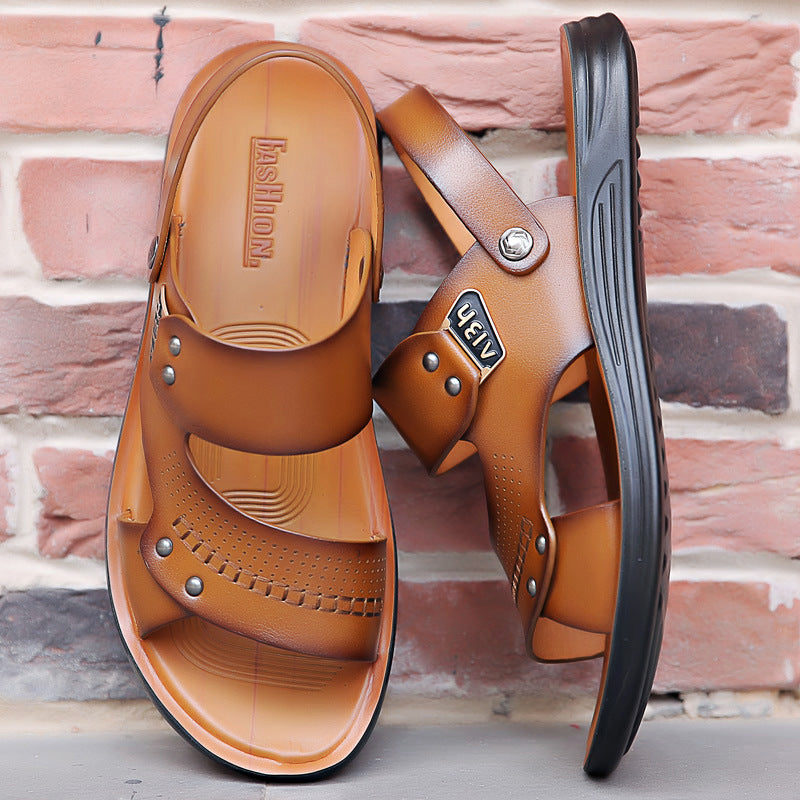 Sarah Express Men's Breathable Leather Two-Way Sandals