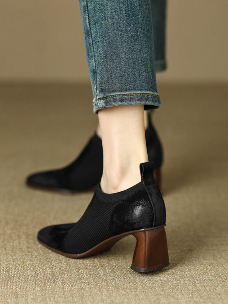 Sarah Express Square Toe Chunky Heel Slip-On Pumps