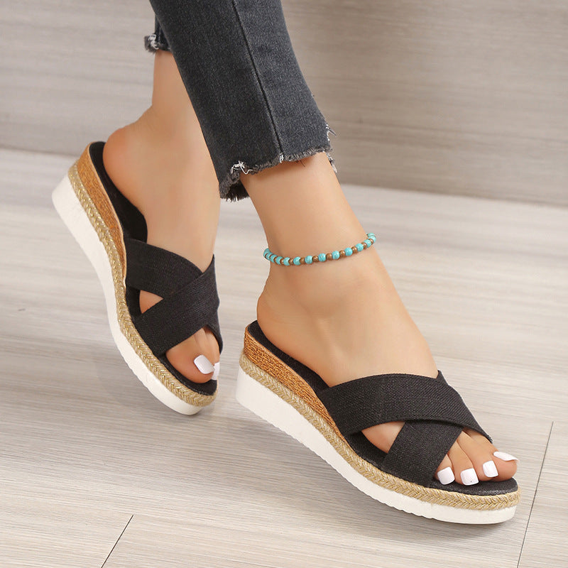 Sarah Express Women's Hemp Platform Wedge Sandals