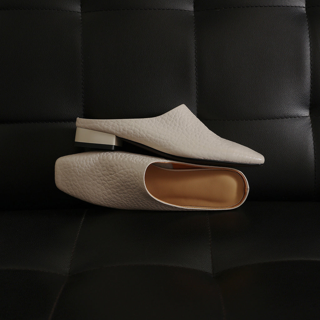 Sarah Express Square Toe Cowhide Low Block Mules
