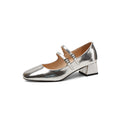 Sarah Express Square Toe Chunky Heel Office Pumps Silver