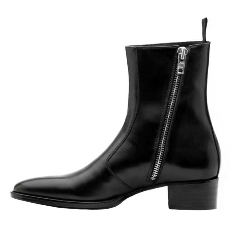 Sarah Express Leather Pointed Toe Side Zipper Boots Black