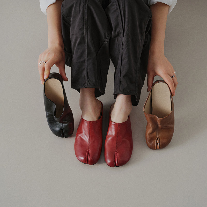 Sarah Express Women's Tabi Split-Toe Leather Mules