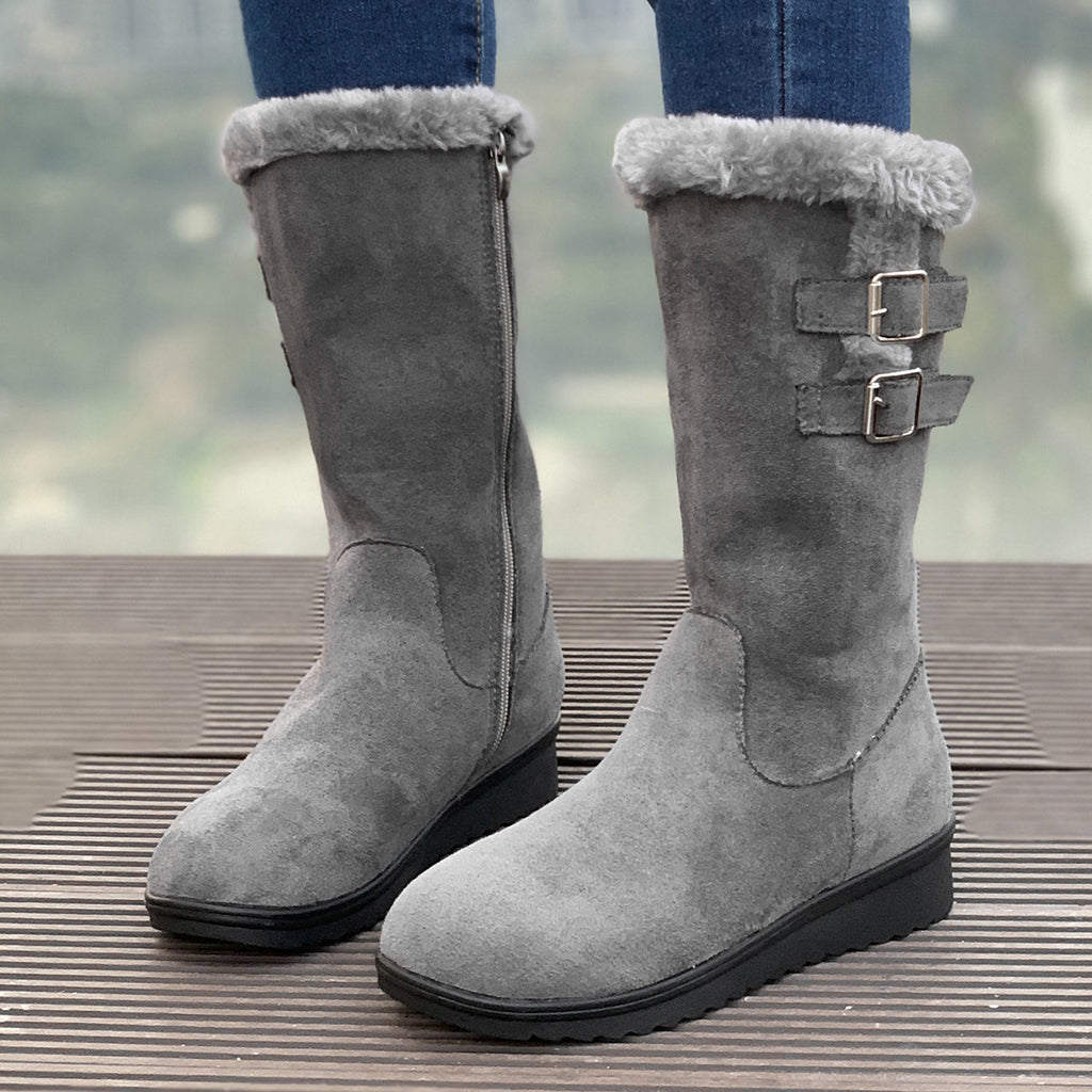 Sarah Express Fleece Lined Mid Calf Wedge Boots