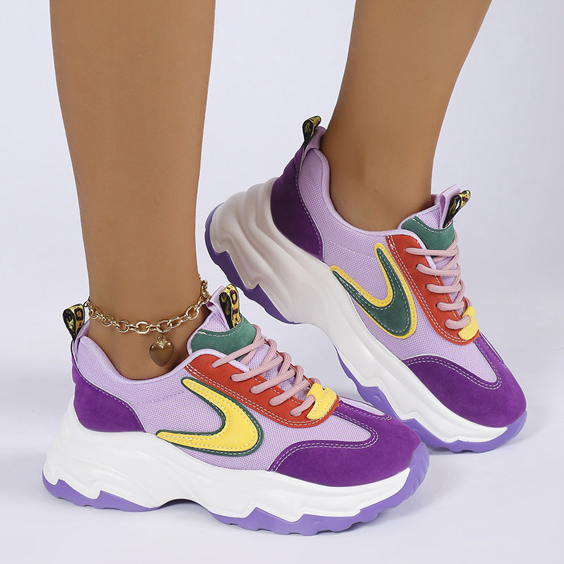 Sarah Express Mixed Color Lace Up Platform Sneakers