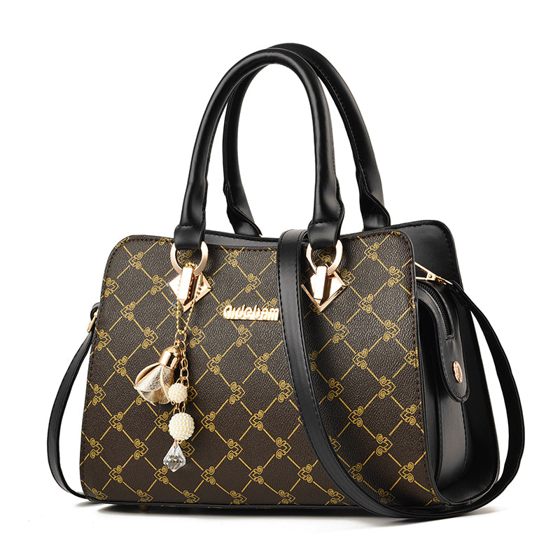 Sarah Express Geometric Print PU Messenger Bag Dark coffee black