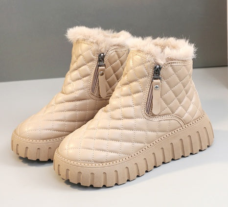Sarah Express Quilted Plaid Platform Ankle Boots Khaki