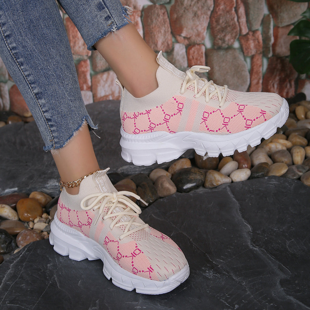 Sarah Express Women's Breathable Mesh Lace-Up Sneakers Pink
