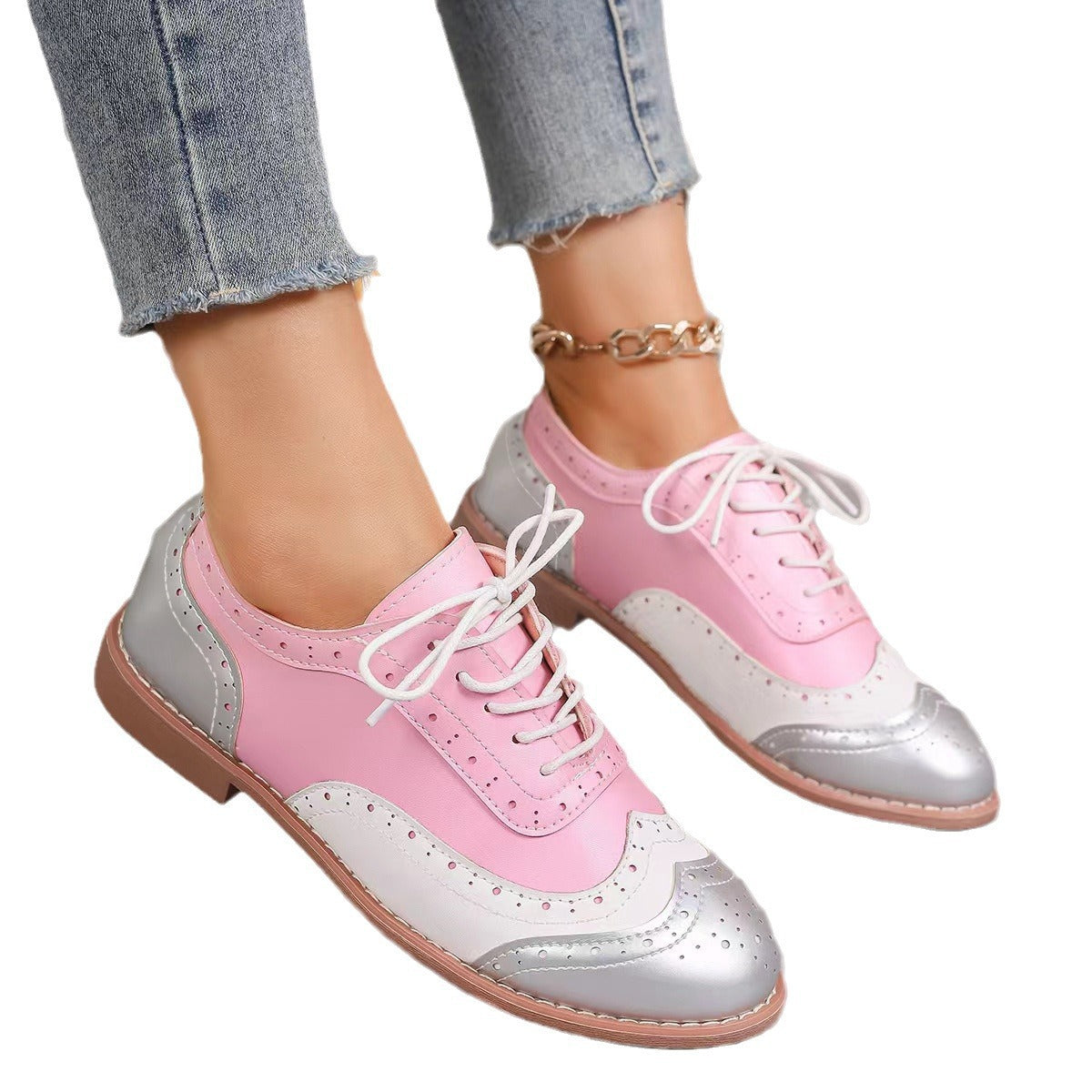 Sarah Express Color-Block Lace-Up Round Toe Flats