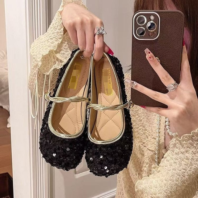 Sequined Mary Jane Flat Shoes – product detail alternate view