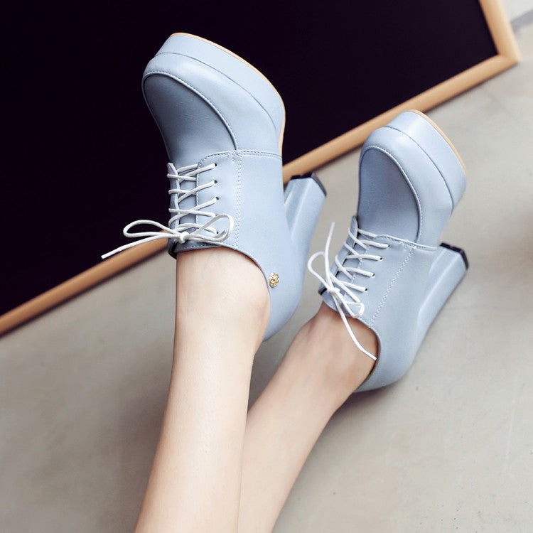 Sarah Express Women's Chunky Heel Lace-Up Platform Pumps