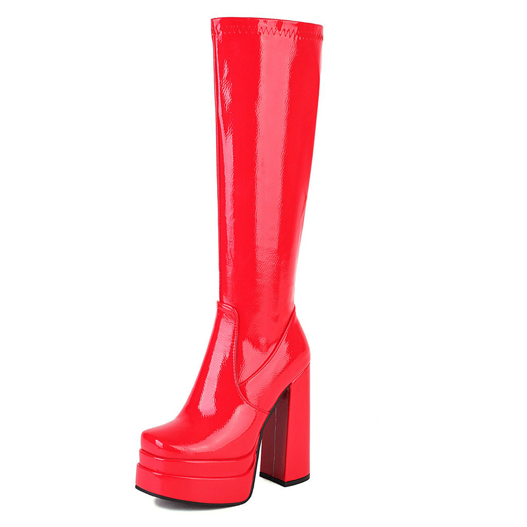 Sarah Express Chunky Heel High-Top Square Toe Boots