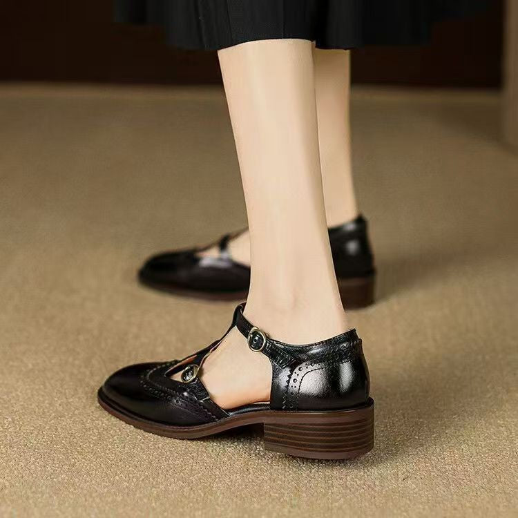 Sarah Express Women's Retro Brogue Buckle Shoes