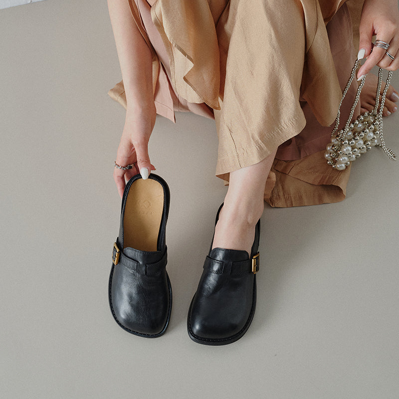 Sarah Express Full Grain Leather Buckle Mules