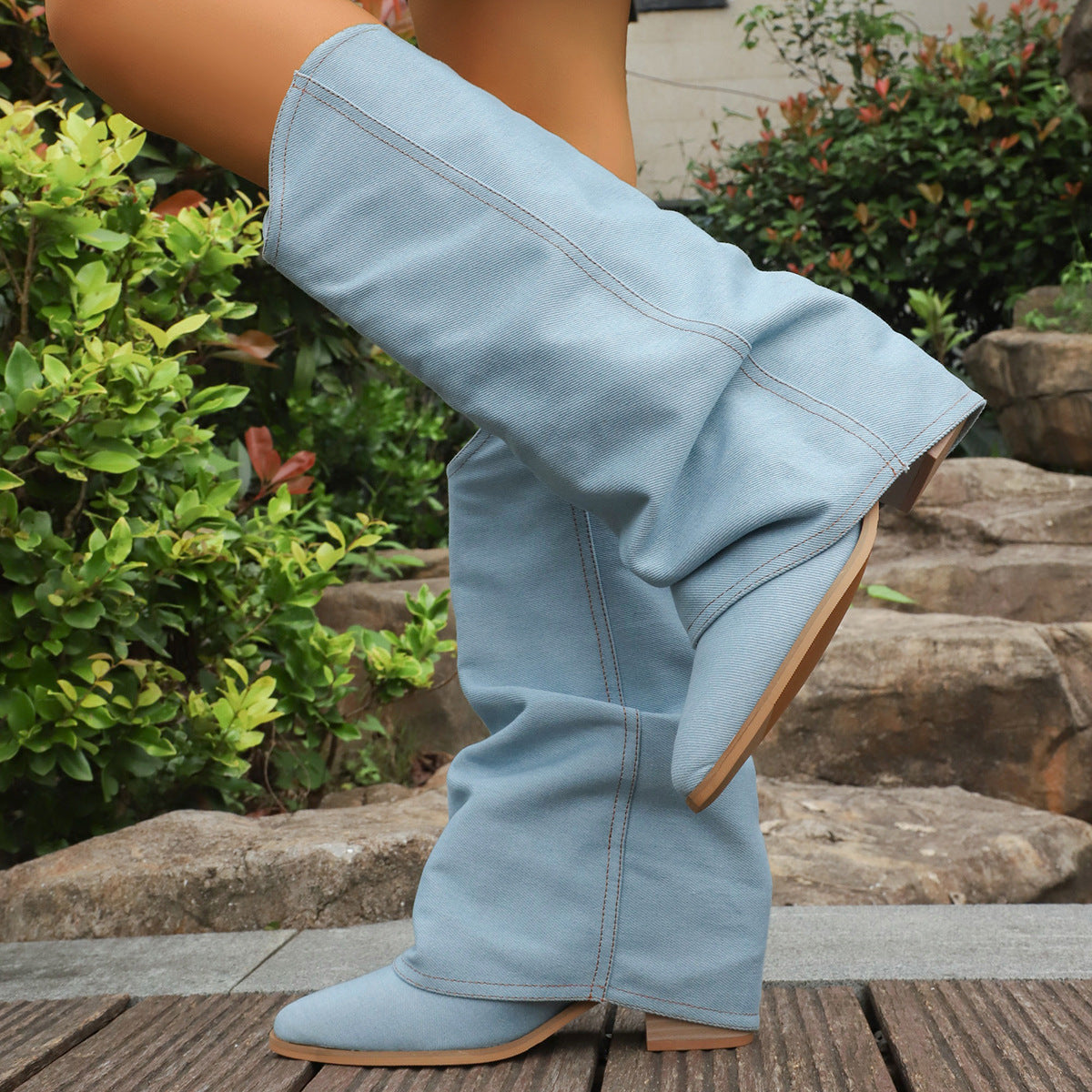 Sarah Express Retro Chunky Heel Mid-Calf Boots
