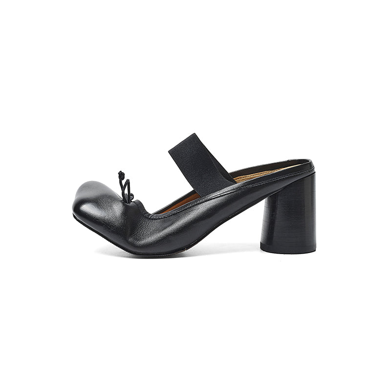 Sarah Express Washed Cowhide Leather Ballet Mule Sandals Black