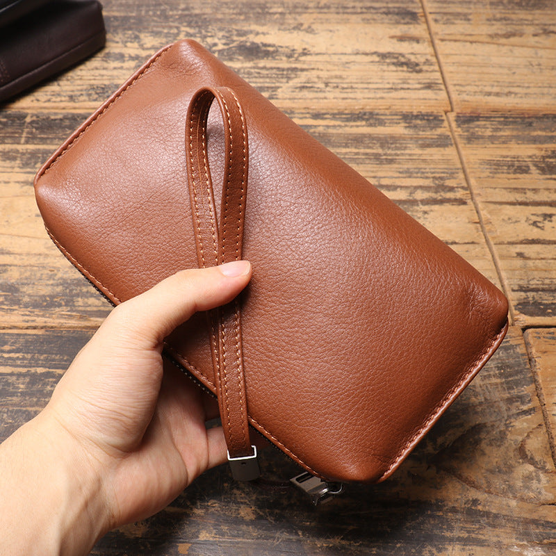 Sarah Express Men's Genuine Leather Long Zip Wallet
