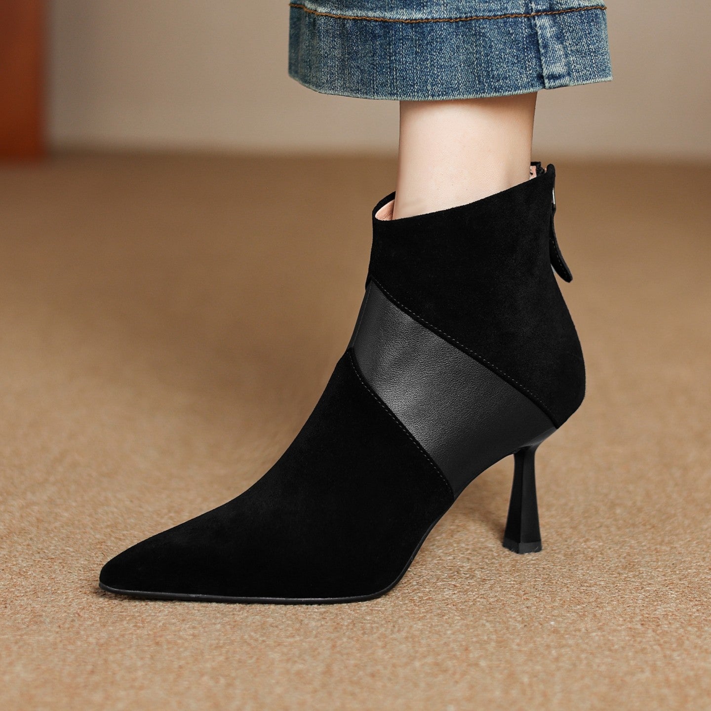 Sarah Express Spliced Suede Stiletto Ankle Boots Black Single