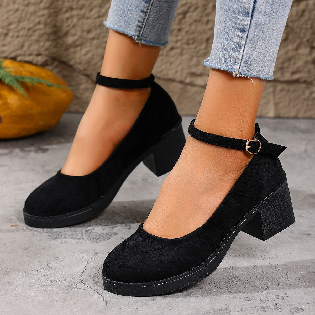 Sarah Express Chunky Heel Suede Mary Jane Pumps