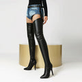 Sarah Express Pointed Toe Side Zip High Heel Boots Black