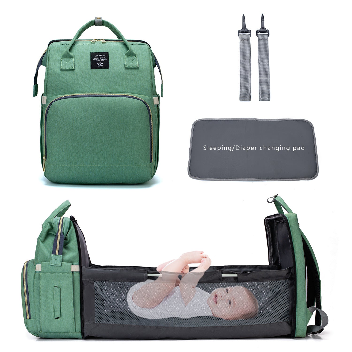 Sarah Express Convertible Baby Travel Backpack Changing Station Green