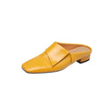 Sarah Express Vintage Cowhide Fold-Over Square Toe Mules Lemon Yellow
