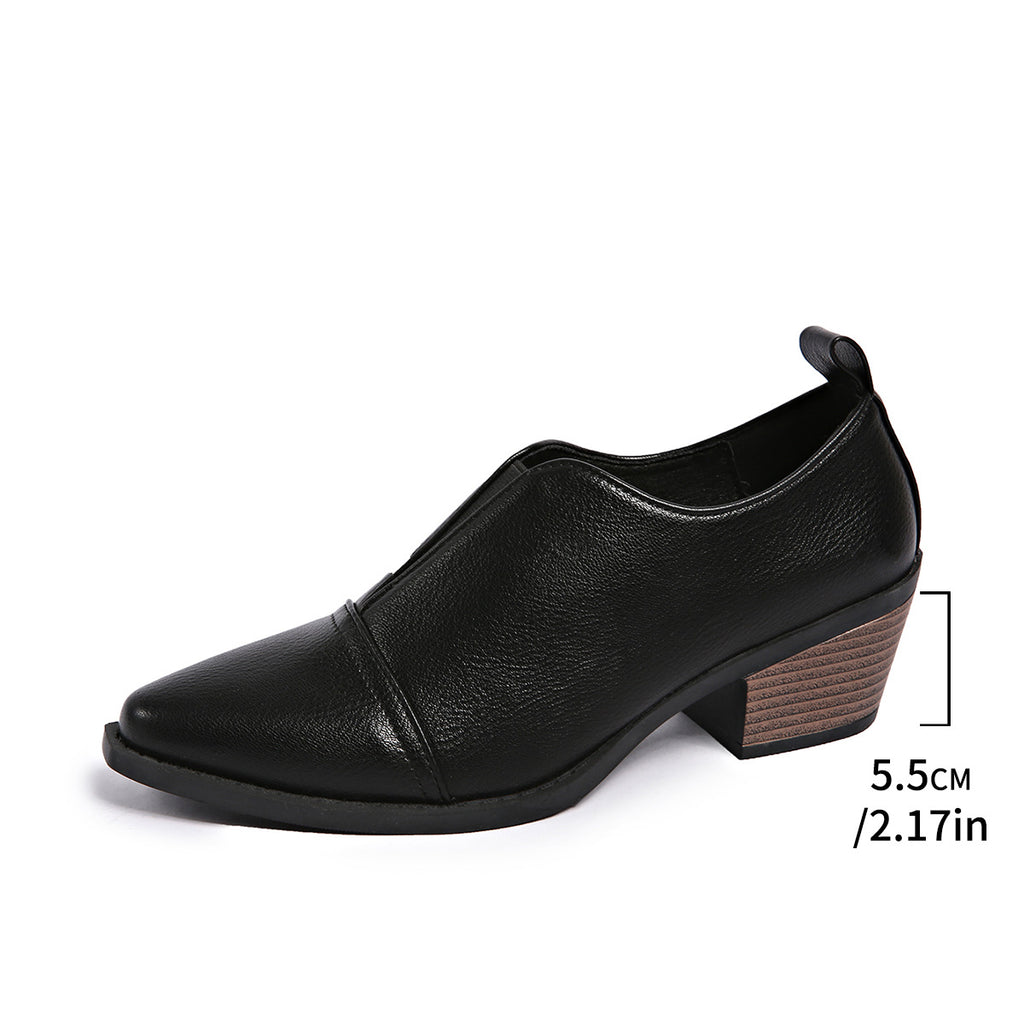 Sarah Express Pointed Toe Chunky Heel Casual Shoes Black