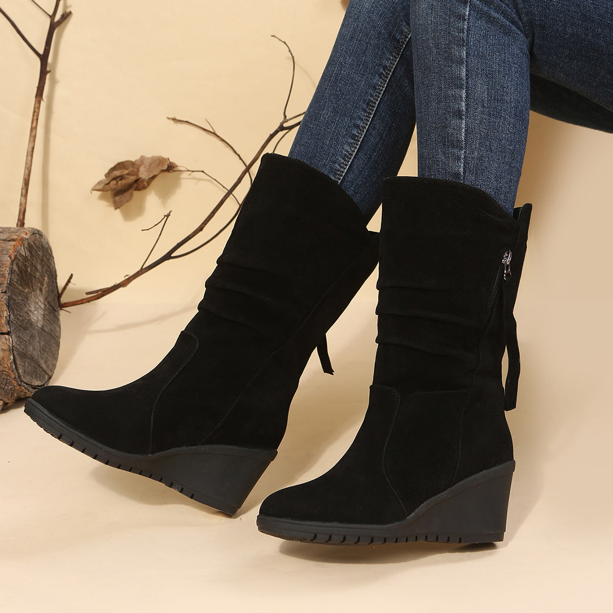 Large Size Low Heel Round Toe Women's Martin Boots – product detail alternate view 3