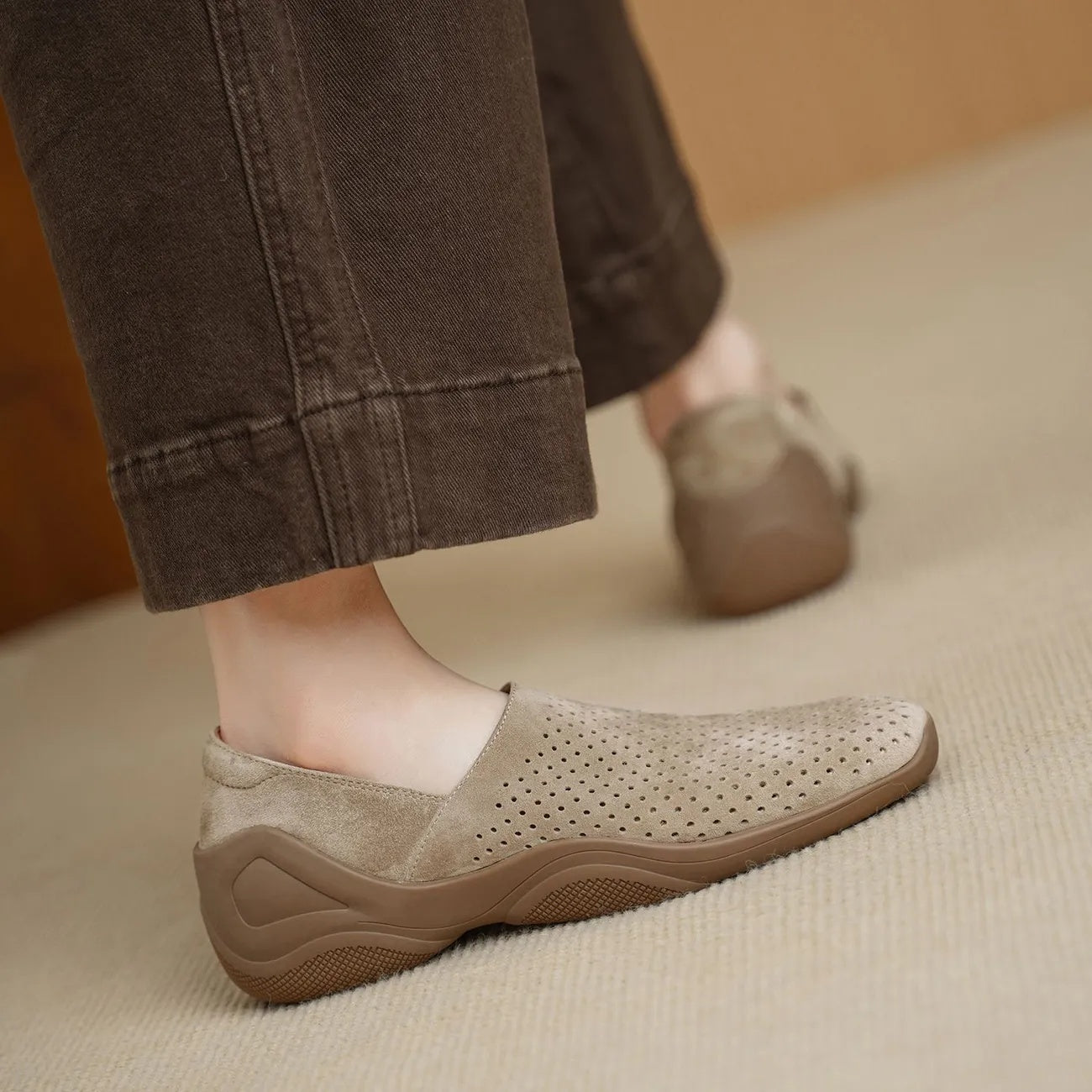 Sarah Express Square Toe Hollowed-Out Wedge Slip-On Flats