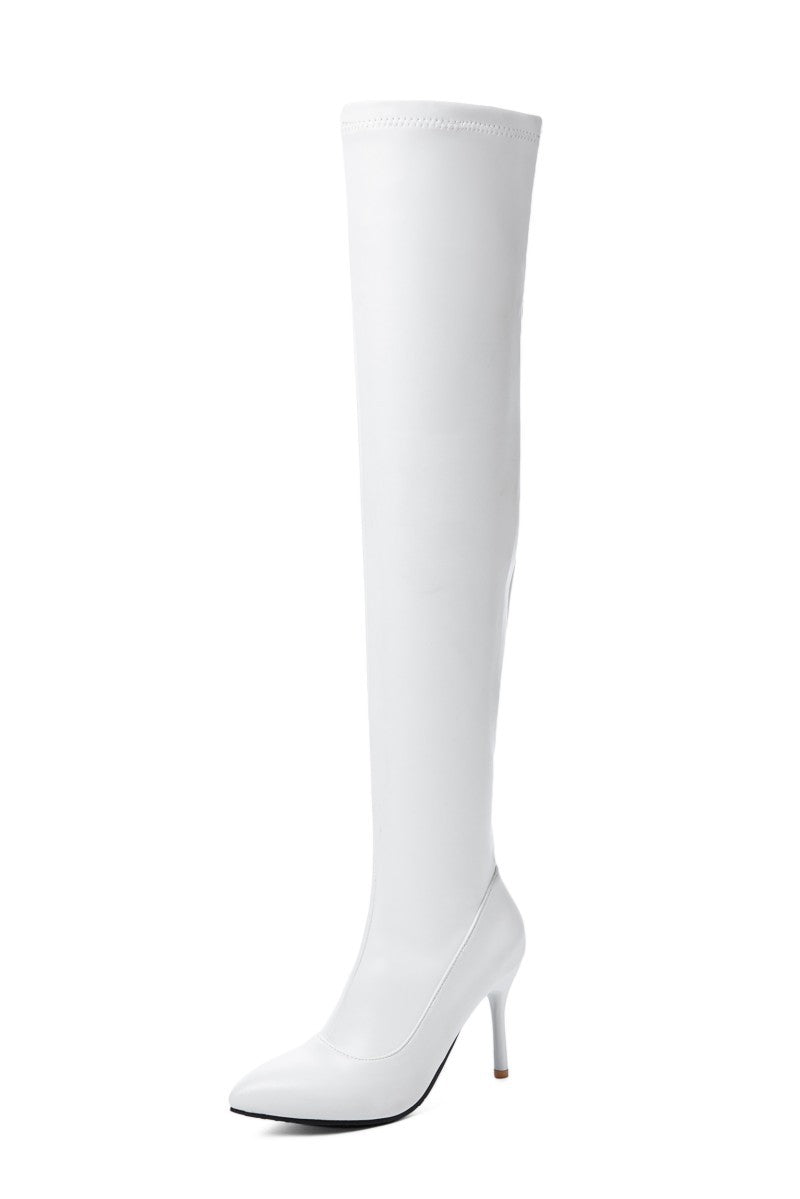Sarah Express Over The Knee Stiletto Stretch Boots White