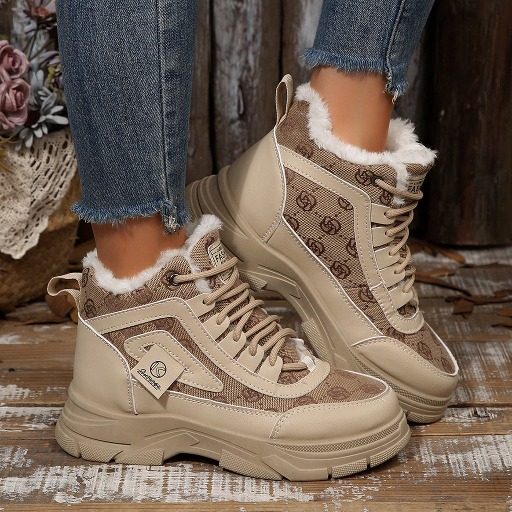 Sarah Express Fleece-Lined High-Top Platform Winter Boots Khaki