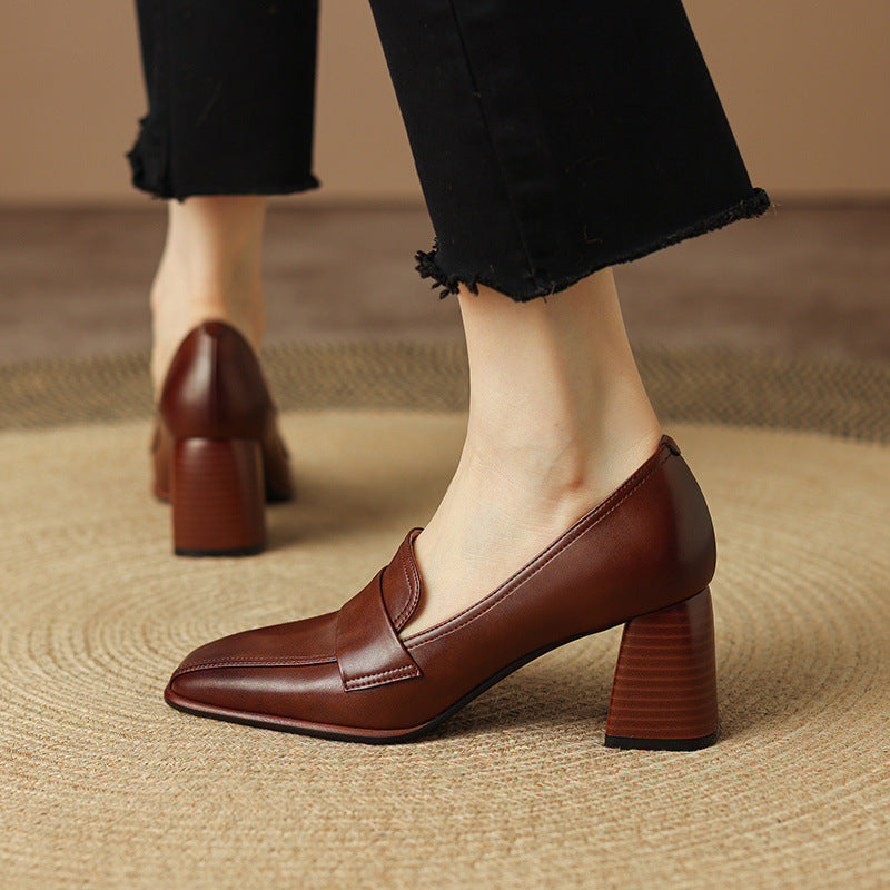 Sarah Express Retro Brown Chunky Heel Pumps