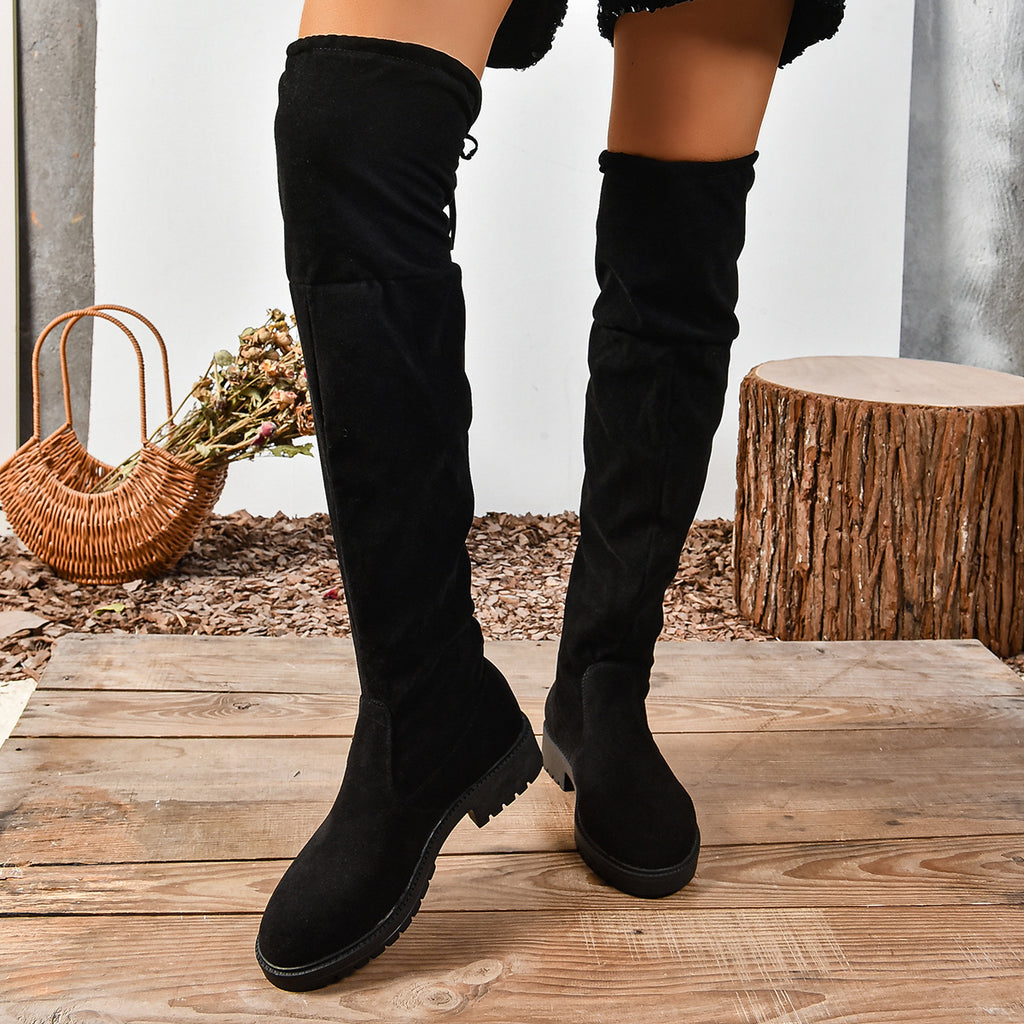Sarah Express Elastic Suede Knee High Boots