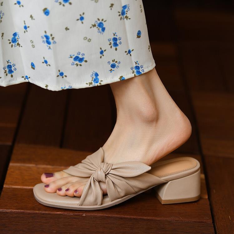 Sarah Express Knotted Strap Low Block Heel Sandals