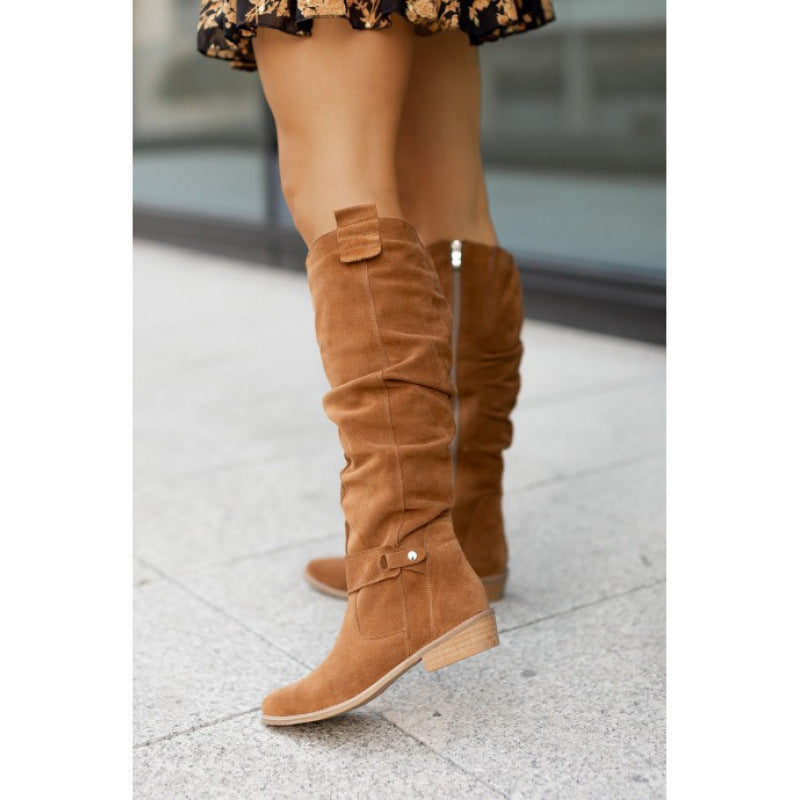 Sarah Express Premium Suede Over-the-Knee Side Zip Boots Yellowish Brown