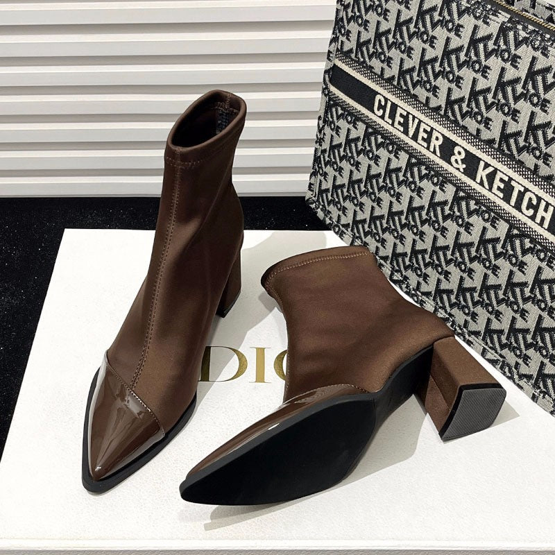Sarah Express Pointed Toe Chunky Heel Ankle Boots