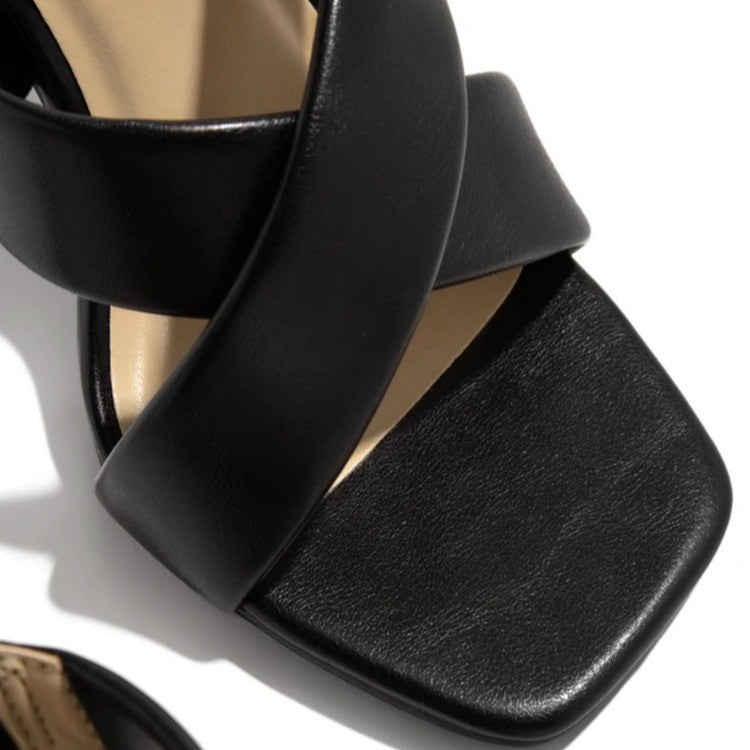 Sarah Express Square Toe High-Heel Slide Sandals