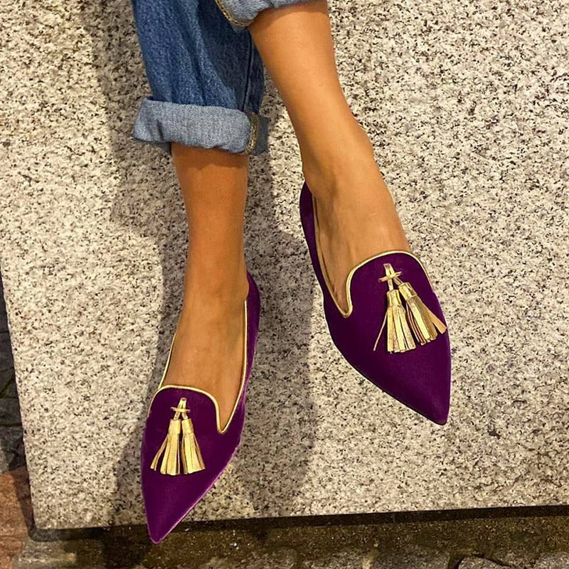 Sarah Express Pointed Toe Tassel Suede Flat Shoes