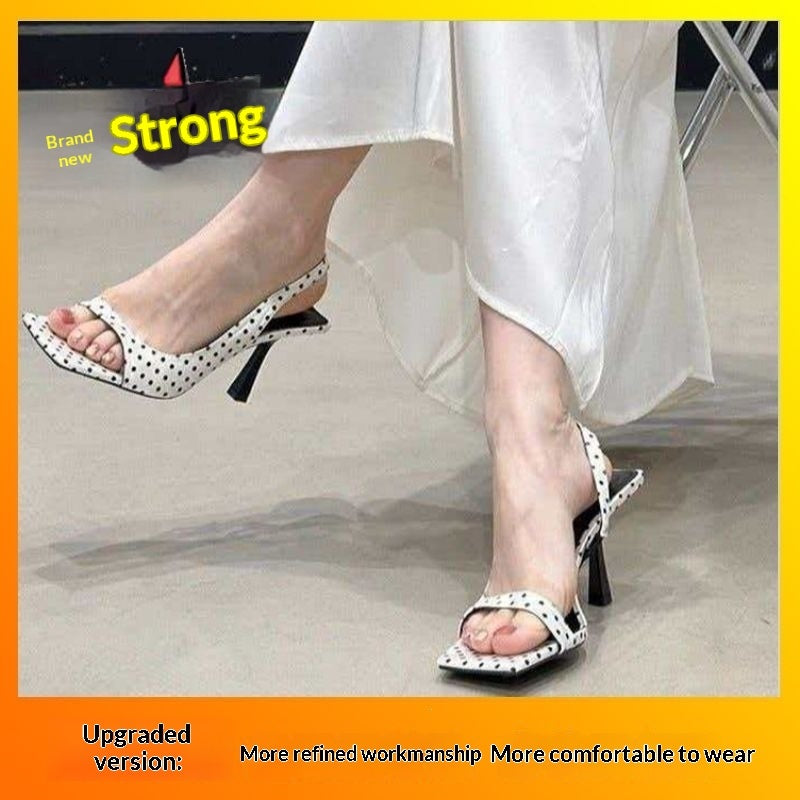 Sarah Express Stiletto Square-Toe Slingback Heels White Polka Dot