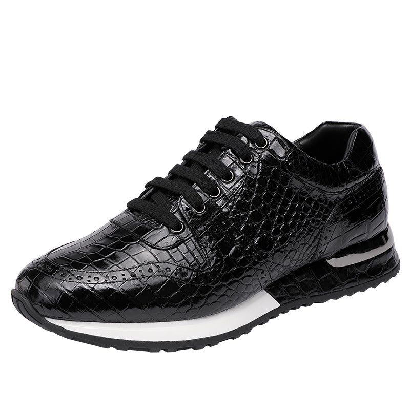 Sarah Express Men's Retro Crocodile Pattern Lace-Up Sneakers