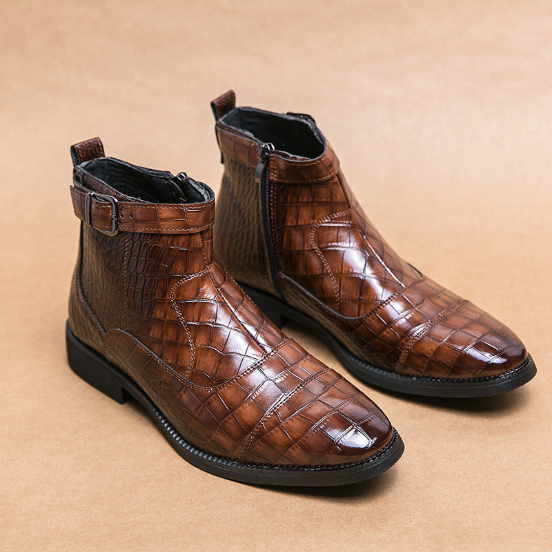 Sarah Express Men's Crocodile Pattern Pointed Toe Boots