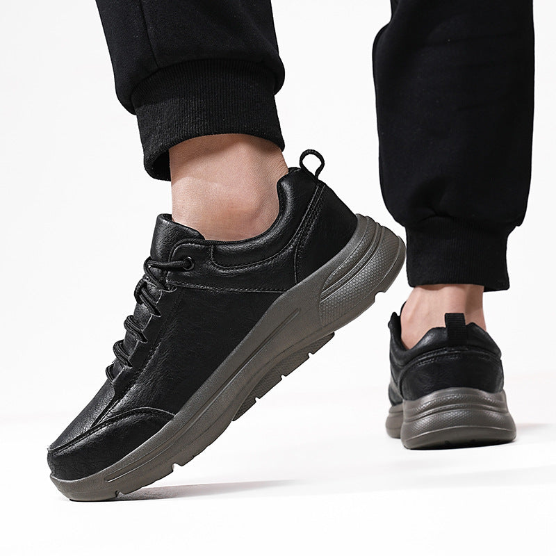 Sarah Express Men's British-Style Microfiber Leather Low-Top Sneakers Black