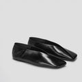 Sarah Express French Style Square Toe Leather Flats Black