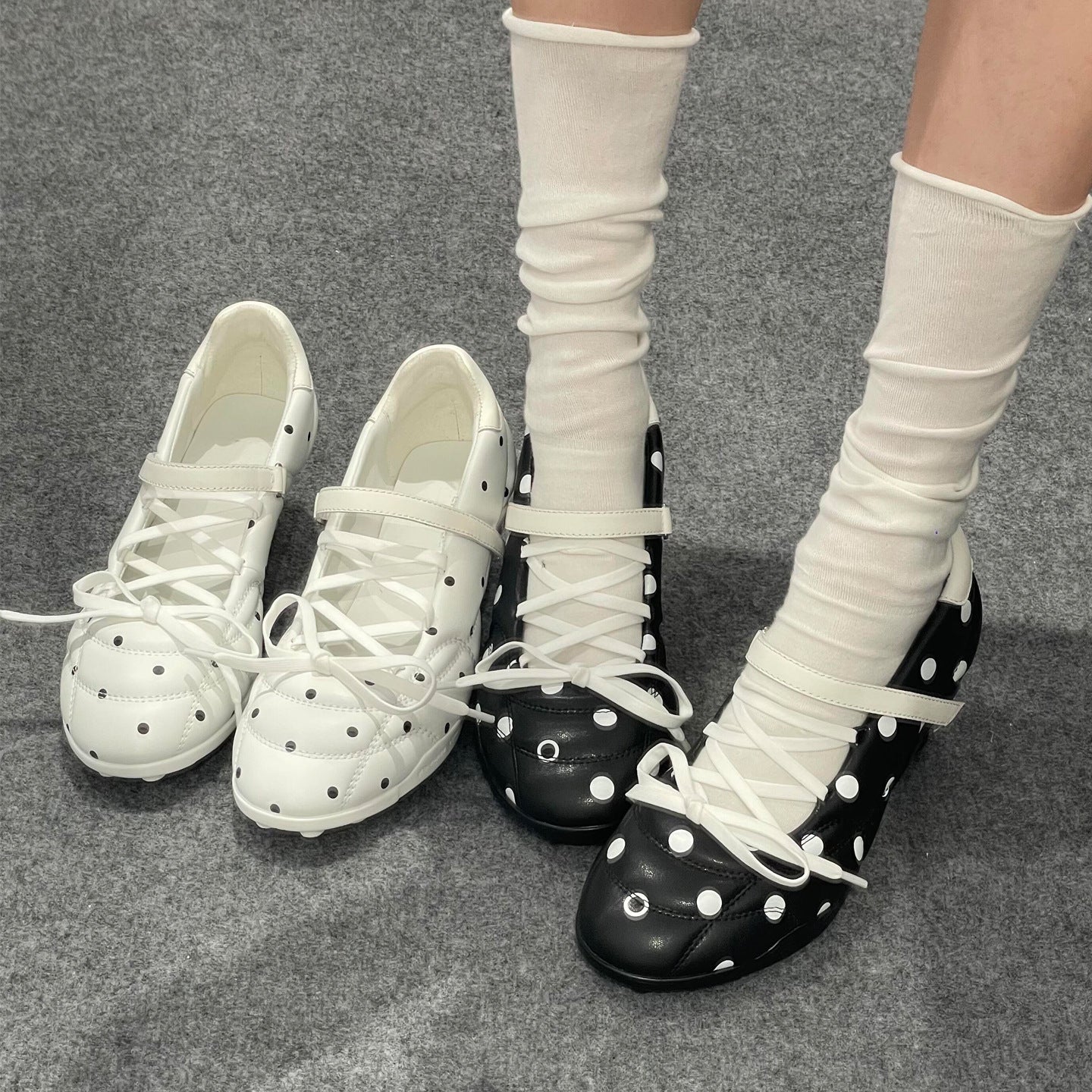 Sarah Express Polka-Dot Mary Jane Cross-Strap Heels