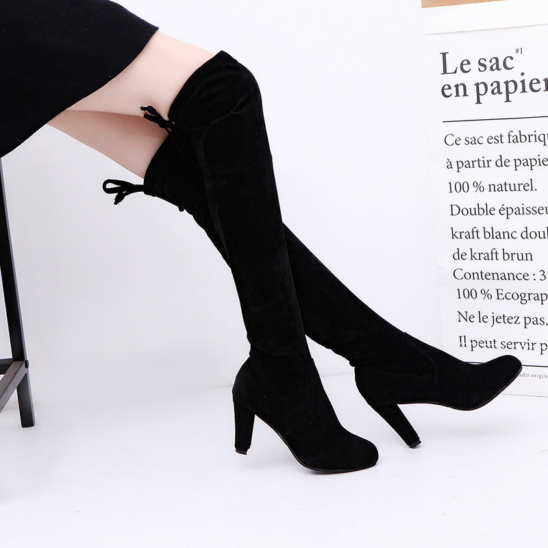 Sarah Express Knee High Suede Thick Heel Boots