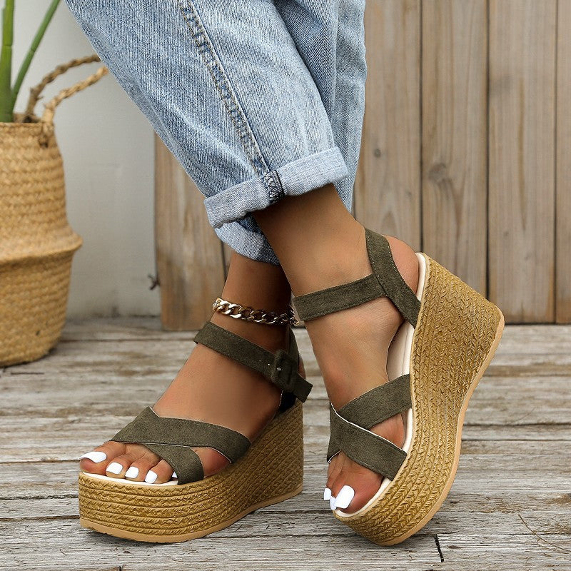 Sarah Express Cross-Strap Platform Wedge Sandals
