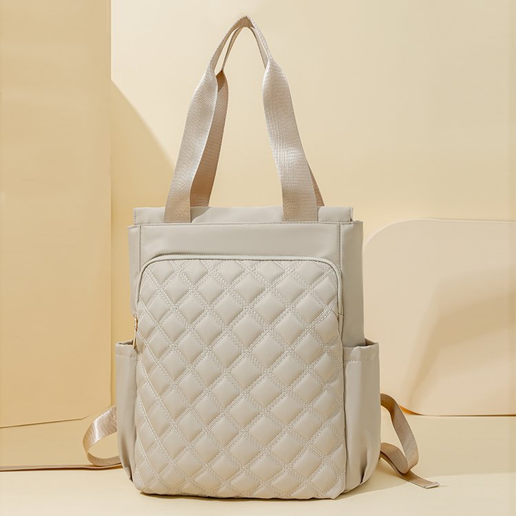 Sarah Express Embroidered Diamond Pattern Oxford Cloth Backpack beige 28x12x37cm