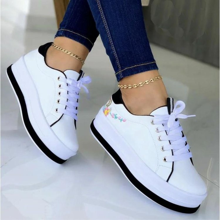 Floral Embroidery Platform Lace-Up Sneakers – size guide alternate view 3