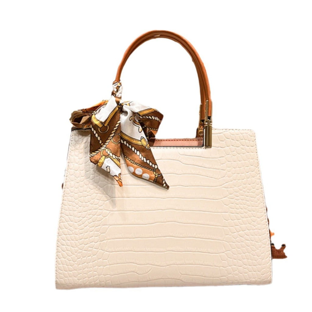 Sarah Express Structured Crocodile-Grain Apricot Crossbody Bag