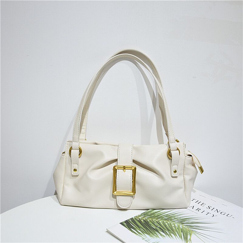 Sarah Express Retro Cowhide Leather Pleated Tote Bag